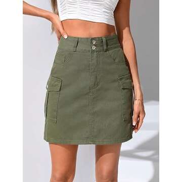Milumia Women's Denim Mini Skirt - High Waisted, Flap Pockets