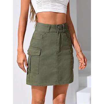 Milumia Women's Denim Mini Skirt - High Waisted, Flap Pockets