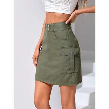 Milumia Women's Denim Mini Skirt - High Waisted, Flap Pockets