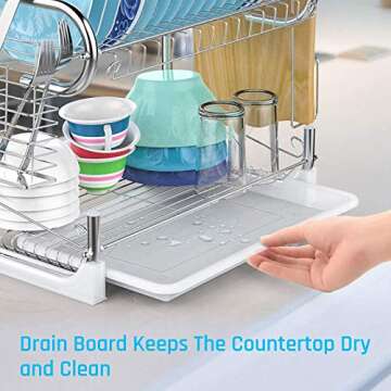 Cambond 2 Tier Dish Drying Rack with Drain Board & Utensil Holder