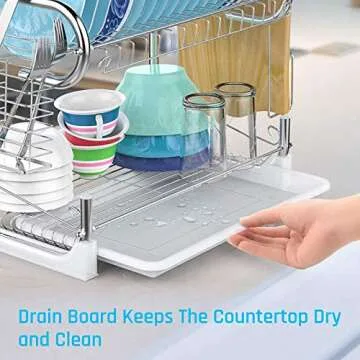 Cambond 2 Tier Dish Drying Rack with Drain Board & Utensil Holder