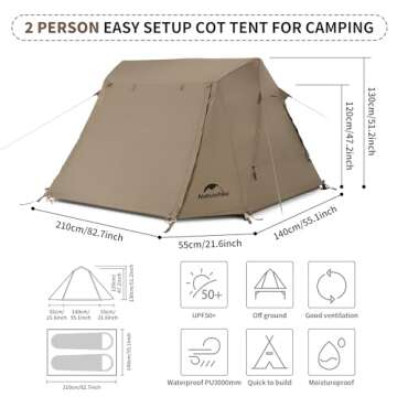 Naturehike Tent - Easy Setup 1-2 Person Camping Bed