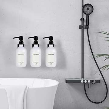 Shampoo Dispenser for Shower Wall 3 Chamber, Drill Free Shampoo and Conditioner Dispenser with Waterproof Labels, Wall Mounted Shower Soap Dispenser for Home Bathroom