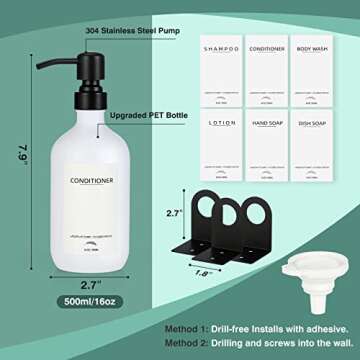 Shampoo Dispenser for Shower Wall 3 Chamber, Drill Free Shampoo and Conditioner Dispenser with Waterproof Labels, Wall Mounted Shower Soap Dispenser for Home Bathroom