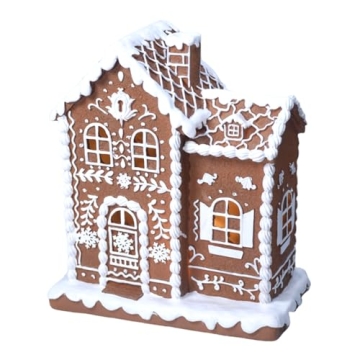 AMOYYT Gingerbread Christmas Decorations Indoor Resin Gingerbread Houses Decor with LED Lights 9 * 5...