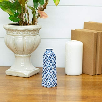 Elegant Square Blue and White Porcelain Vase