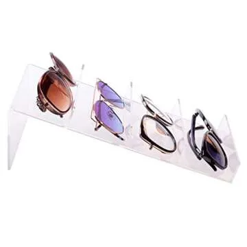 MOOCA Acrylic Slanted Eyewears Stand Holder Organizer, Eyeglasses Holder, Sunglasses Rack Stand, Sunglasses Stand, Acrylic Showcase Display with Elevated Sloping Design for 4 Pairs of Glasses