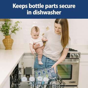 Dr. Brown's Dishwasher Basket for Small Baby Bottle Parts, Pacifiers, and Accessories, Clean, Store and Organize Newborn Essentials, BPA free,(Colors May Vary)