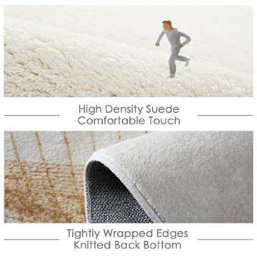 FINOREN Modern Vintage Lines Area Rugs for Living Room,Bedroom,Kitchen,Entryway,Non Slip Backing,Non-Shedding,Soft Washable Rugs,Golden Line,4x6 Feet
