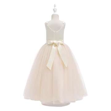 Glamulice Champagne Girls Lace Bridesmaid Dress Long A-Line Wedding Pageant Dresses Tulle Spaghetti ...
