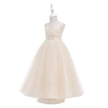 Glamulice Champagne Girls Lace Bridesmaid Dress Long A Line