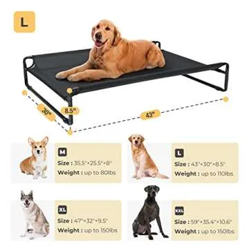 Veehoo Original Cooling Elevated Dog Bed, Outdoor Raised Cots Bed for Large Dogs, Portable Standing Pet with Washable Breathable Mesh, No-Slip Feet Indoor Outdoor, Large, Black, CWC2201