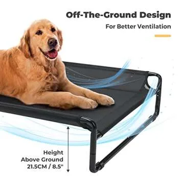 Veehoo Original Cooling Elevated Dog Bed, Outdoor Raised Cots Bed for Large Dogs, Portable Standing Pet with Washable Breathable Mesh, No-Slip Feet Indoor Outdoor, Large, Black, CWC2201