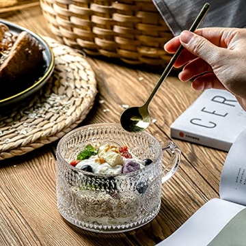 Gezzeny Vintage Coffee Mugs Set of 2 Embossed Glass