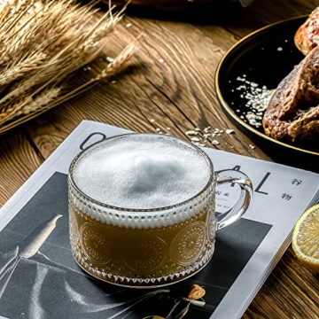 Gezzeny Vintage Coffee Mugs Set of 2 Embossed Glass