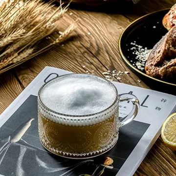 Gezzeny Vintage Coffee Mugs Set of 2 Embossed Glass