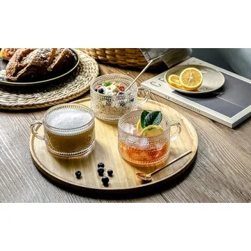 Gezzeny Vintage Coffee Mugs Set of 2 Embossed Glass