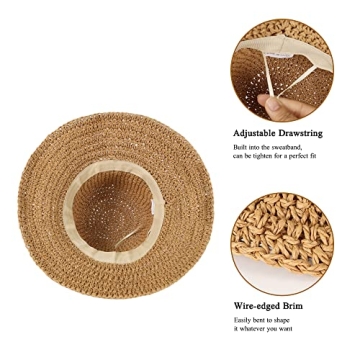 Womens Floppy Straw Sun Hat Foldable Packable Wide Brim Summer Beach Hat Crochet Bucket Hat (US, Alpha, One Size, Khaki)