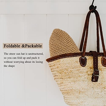 Womens Floppy Straw Sun Hat Foldable Packable Wide Brim Summer Beach Hat Crochet Bucket Hat (US, Alpha, One Size, Khaki)