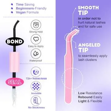 Pawotence Lash Clusters Kit 40D Individual Lashes Extension Kit DIY 280pcs 9-16mm Cluster Eyelash Extension Kit with Lash Bond and Seal, Lash Tweezers for Self Use (40D, 0.07D, 9-16mm, Kit)