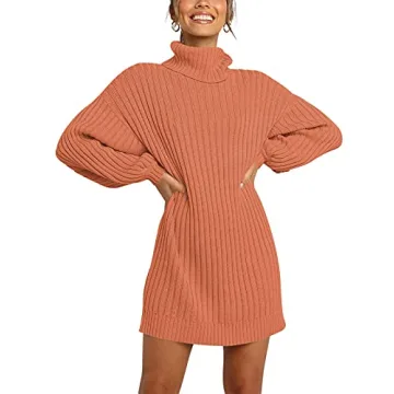 ANRABESS Women Oversized Sweater Dress Turtleneck Batwing Long Sleeve Ribbed Knit Loose 2024 Fall Wi...