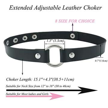 ETHOON Long Extended Leather Choker Collar Soft PU Circle Punk Adjustable Choker Necklace for Women,...