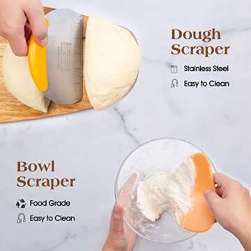 Banneton Bread Proofing Basket Set, 10 Inch Oval & 9 Inch Round Sourdough bread baking supplies with Linen Liner, Silicone Bread Sling, Danish Dough Whisk, Bread Lame, Bowl Scraper,Dough Scraper Kit