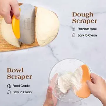 Banneton Bread Proofing Basket Set, 10 Inch Oval & 9 Inch Round Sourdough bread baking supplies with Linen Liner, Silicone Bread Sling, Danish Dough Whisk, Bread Lame, Bowl Scraper,Dough Scraper Kit