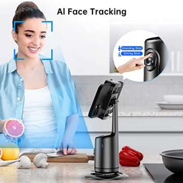Auto Tracking Phone Holder, Auto Face Tracking Tripod, Portable All-in-one Smart Selfie Stick 360 Ro...