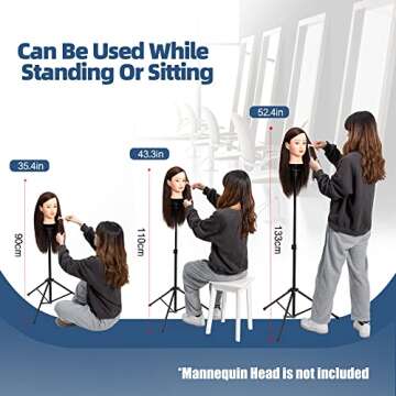 Goodofferplace Tall Wig Tripod Stand,Metal Mannequin Head Stand Adjustable for Mannequin Head,Traini...