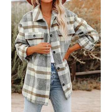 BTFBM Women's Long Sleeve Button Down Jackets Plaid Flannel Shirts Tops Casual Lapel V Neck Oversize...