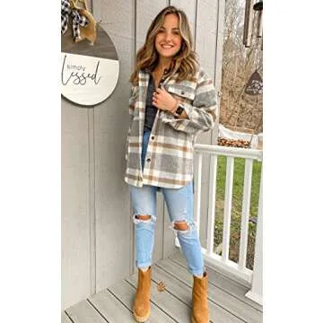 BTFBM Women's Button Down Plaid Shirt for Casual Chic