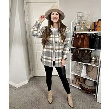 BTFBM Women's Button Down Plaid Shirt for Casual Chic