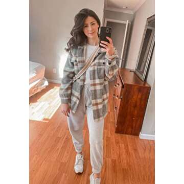 BTFBM Women's Button Down Plaid Shirt for Casual Chic