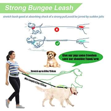 Hands Free Dog Leash, Caudblor Running Leash for Medium/Large Dogs with Phone Pouch, Green Waist Leash with Bungee, Adjustable Dog Walking Belt for Jogging/Hiking