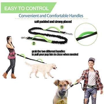 Hands Free Dog Leash, Caudblor Running Leash for Medium/Large Dogs with Phone Pouch, Green Waist Leash with Bungee, Adjustable Dog Walking Belt for Jogging/Hiking