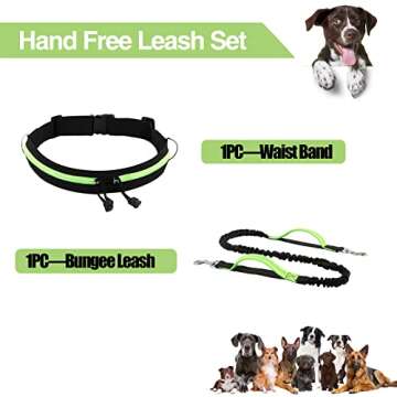 Hands Free Dog Leash, Caudblor Running Leash for Medium/Large Dogs with Phone Pouch, Green Waist Leash with Bungee, Adjustable Dog Walking Belt for Jogging/Hiking