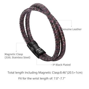 murtoo Mens Bracelet Leather Braided, Brown and Black Leather Bracelet for Men (Brown-black, 8.46")