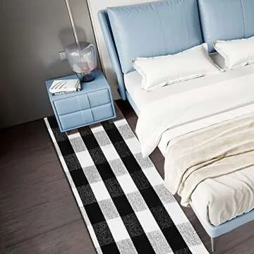 YHOUSE Buffalo Plaid Rug Cotton Front Door Mat Outdoor Doormat Washable Checkered Rugs Indoor/Outdoor Welcome Mat for Layered Mat Porch/Kitchen/Farmhouse/Entry(23.6“X51.2“, Black and White Plaid)