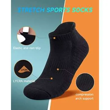 TANSTC Athletic Black Ankle Socks - Breathable Sports Comfort