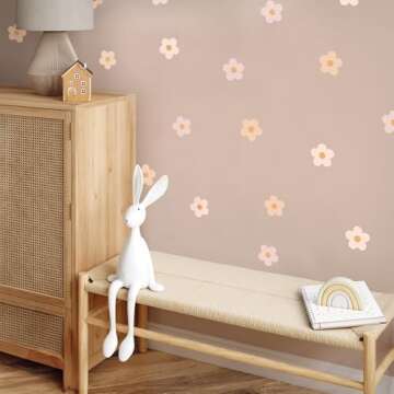 Teddylabels - Daisy Blush Pink Boho Flowers Decals - Easy-to-Apply & Removable Wall Stickers: Transf...