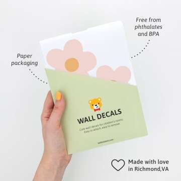 Teddylabels - Daisy Blush Pink Boho Flowers Decals - Easy-to-Apply & Removable Wall Stickers: Transform Your Room with Durable, Vibrant Peel-and-Stick Art Decor – Kids' Wall Decals