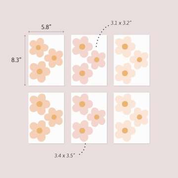 Teddylabels - Daisy Blush Pink Boho Flowers Decals - Easy-to-Apply & Removable Wall Stickers: Transform Your Room with Durable, Vibrant Peel-and-Stick Art Decor – Kids' Wall Decals