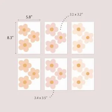 Teddylabels - Daisy Blush Pink Boho Flowers Decals - Easy-to-Apply & Removable Wall Stickers: Transform Your Room with Durable, Vibrant Peel-and-Stick Art Decor – Kids' Wall Decals