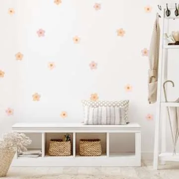 Teddylabels - Daisy Blush Pink Boho Flowers Decals - Easy-to-Apply & Removable Wall Stickers: Transform Your Room with Durable, Vibrant Peel-and-Stick Art Decor – Kids' Wall Decals