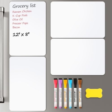 4 PACK Magnetic Dry Erase Board Sheet for Fridge, 12"x8" Erasable Refrigerator WhiteBoard w/ 6 Marke...