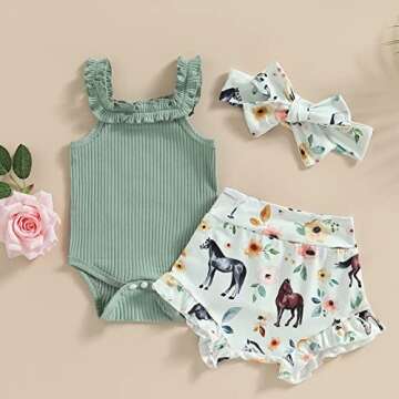 Newborn Baby Girls Clothes Sets Waffle Floral Print Sleeveless Bodysuits+Ruffles Drawstring Summer S...