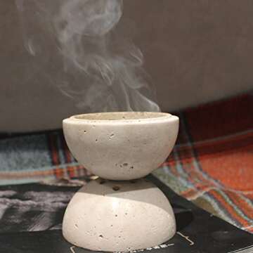 Natural Travertine Round Incense Cone Holder, Minimalist Sphere Incense Burner for Cones, Home Decor...