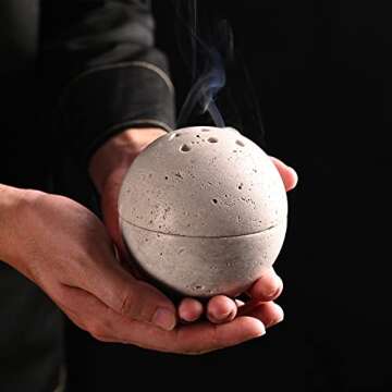 Natural Travertine Round Incense Cone Holder, Minimalist Sphere Incense Burner for Cones, Home Decorations 3.94in (Gray)