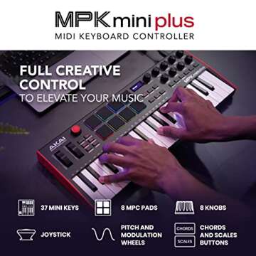 Akai Professional MPK Mini Plus - USB MIDI Keyboard Controller with 37 Mini Keys, 8 MPC Pads, Sequen...